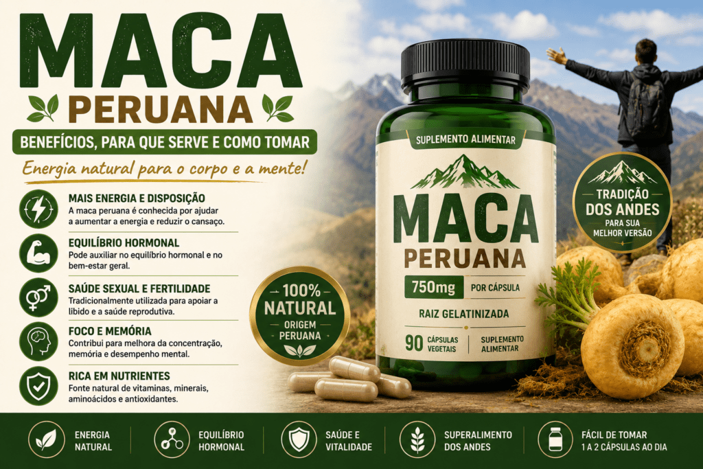 Suplemento de maca peruana utilizado para energia e disposição