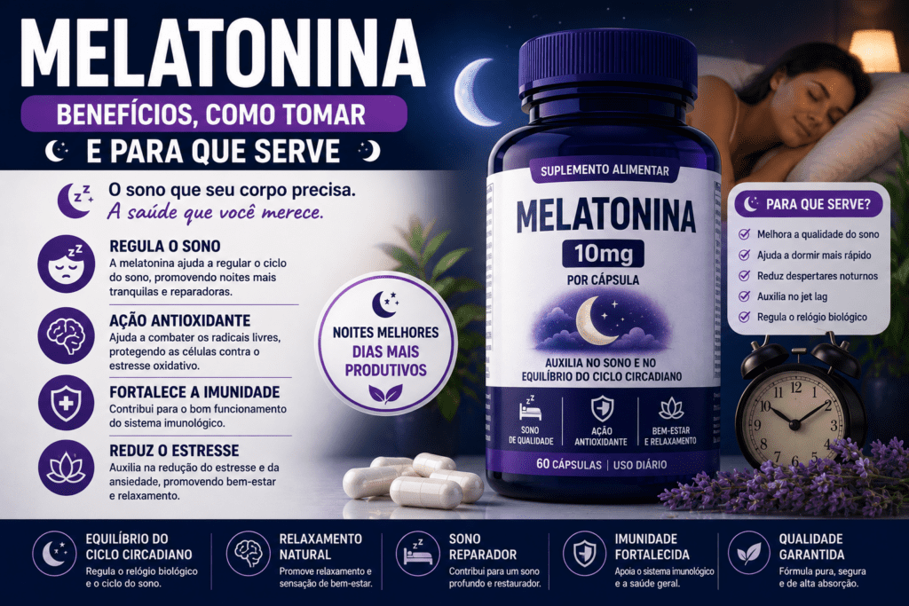 Suplemento de melatonina utilizado para auxiliar na qualidade do sono