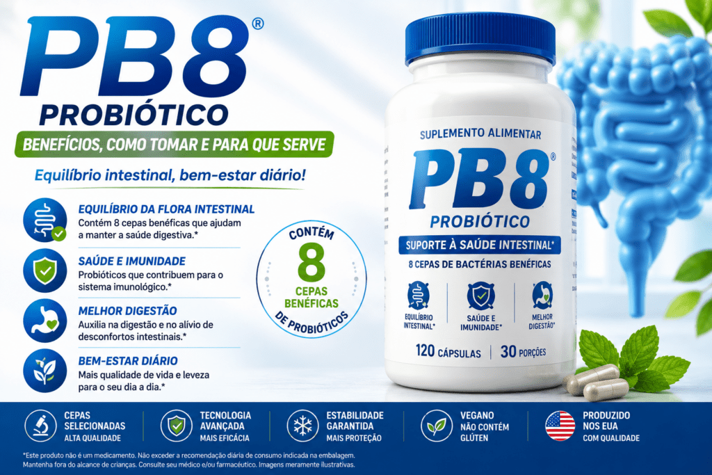 Suplemento PB8 Probiótico utilizado para saúde intestinal e microbiota