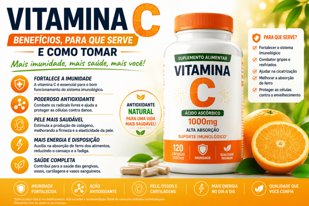 Suplemento de vitamina C utilizado para imunidade e saúde