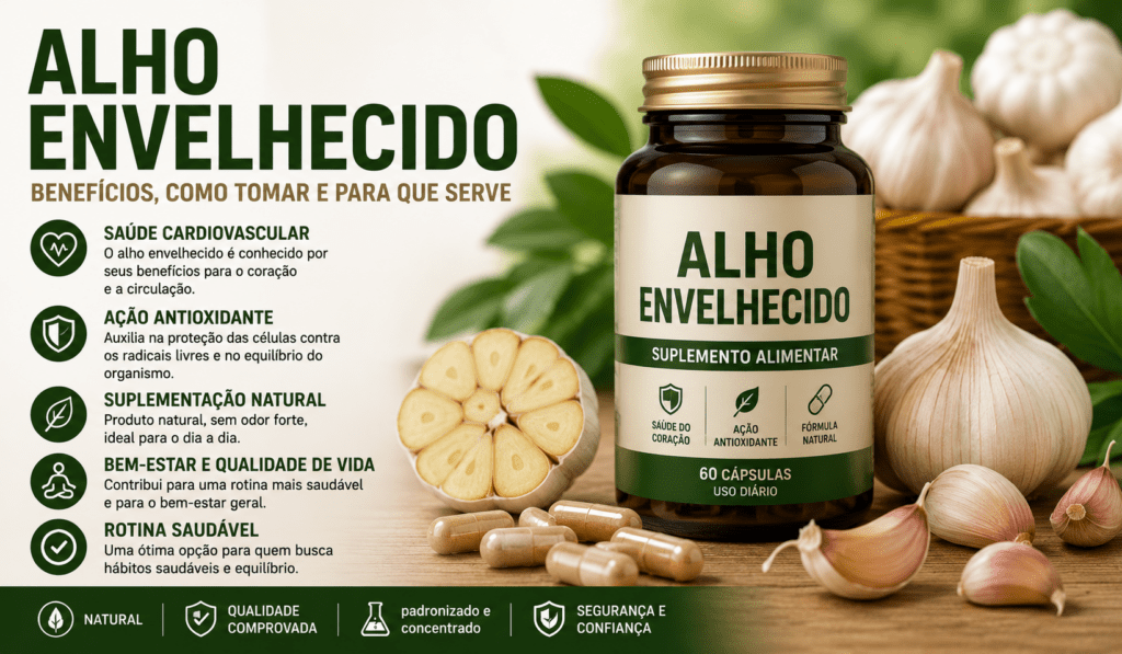 Suplemento de alho envelhecido utilizado para suplementação natural