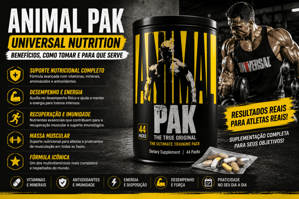 Suplemento Animal Pak Universal utilizado para suplementação esportiva