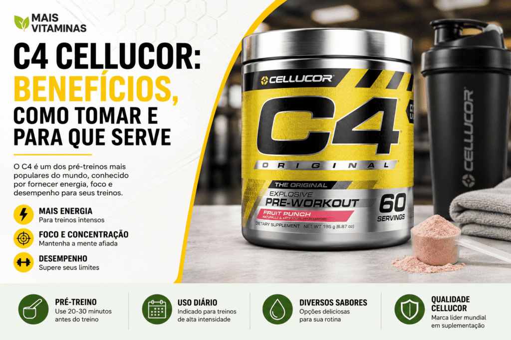 Pré-treino C4 Cellucor utilizado para energia e desempenho esportivo