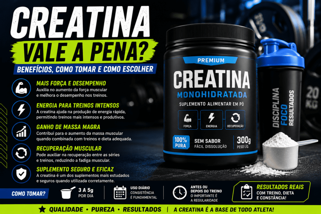 Suplemento de creatina utilizado para força e desempenho esportivo