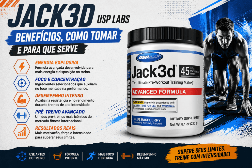 Pré-treino Jack3d USP Labs utilizado para energia e desempenho esportivo
