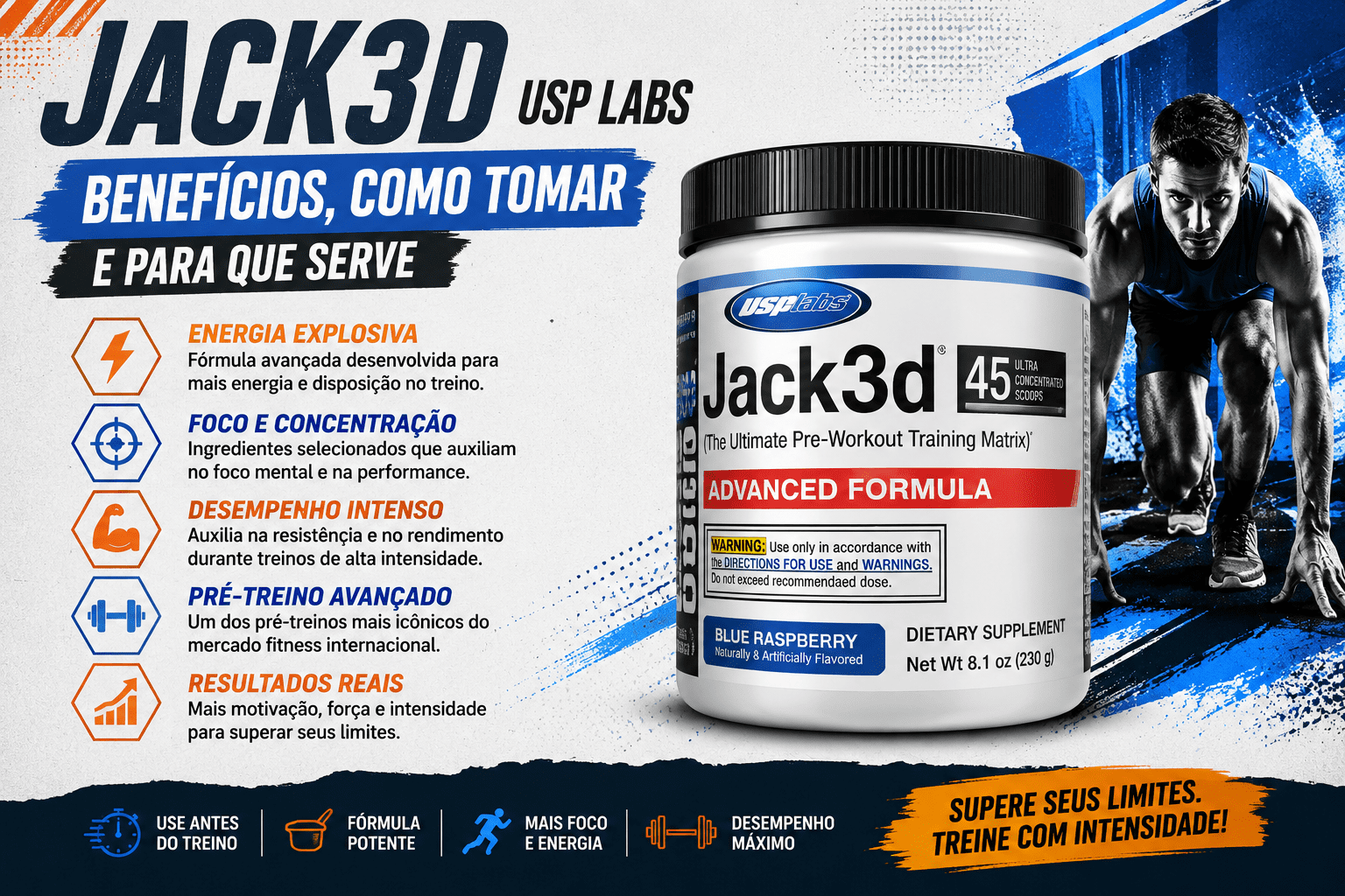 Pré-treino Jack3d USP Labs utilizado para energia e desempenho esportivo
