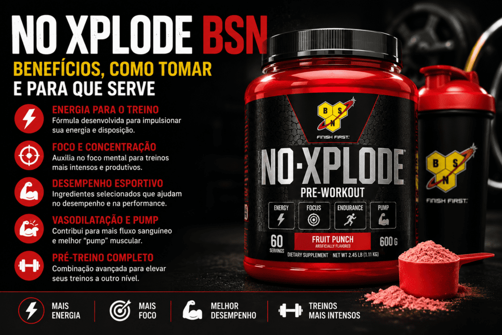 Pré-treino NO Xplode BSN utilizado para energia e desempenho físico
