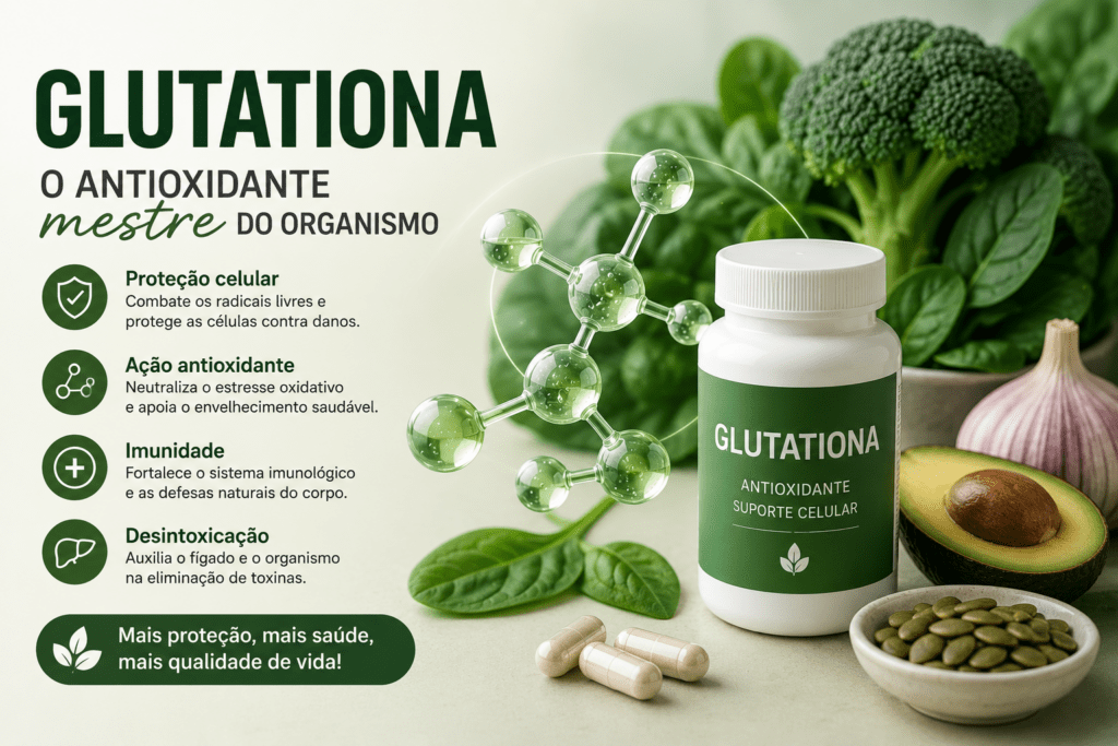 Glutationa antioxidante para proteção celular, imunidade e envelhecimento saudável