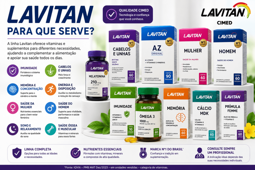 Produtos da linha Lavitan para imunidade, cabelos, vitaminas e suplementação
