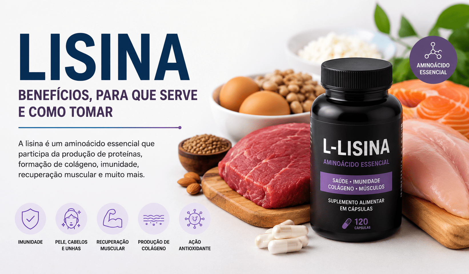 Lisina e seus benefícios para imunidade, colágeno, músculos e saúde geral