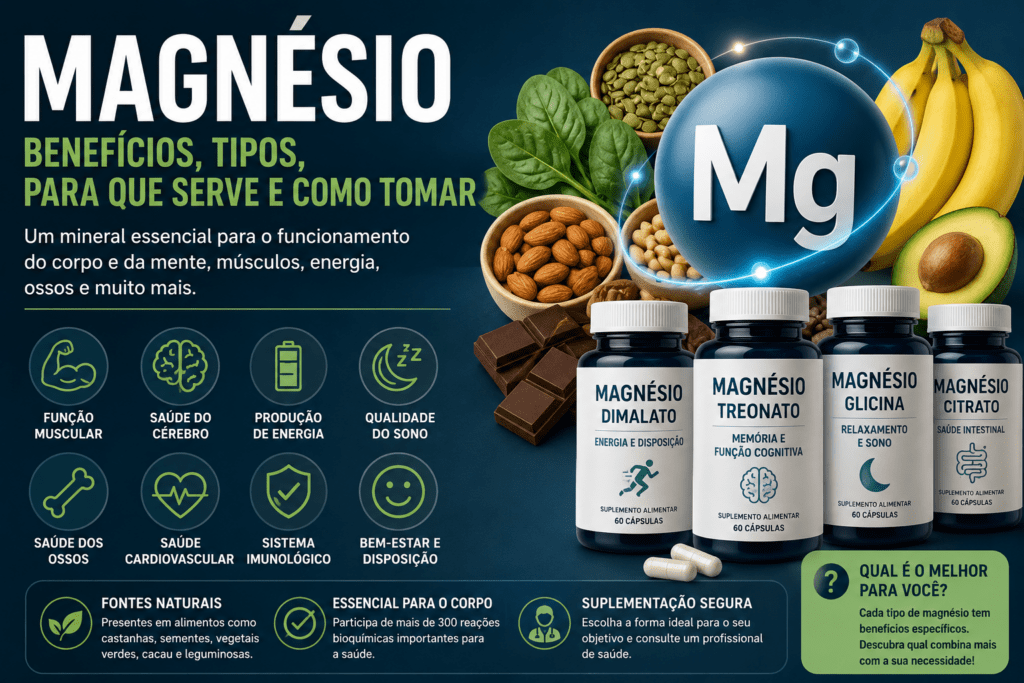 Magnésio e seus benefícios para músculos, energia, cérebro e qualidade do sono