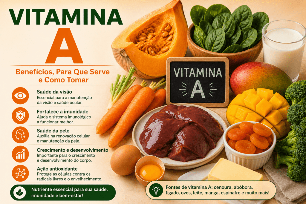 Vitamina A para saúde da visão, imunidade, pele e proteção antioxidante