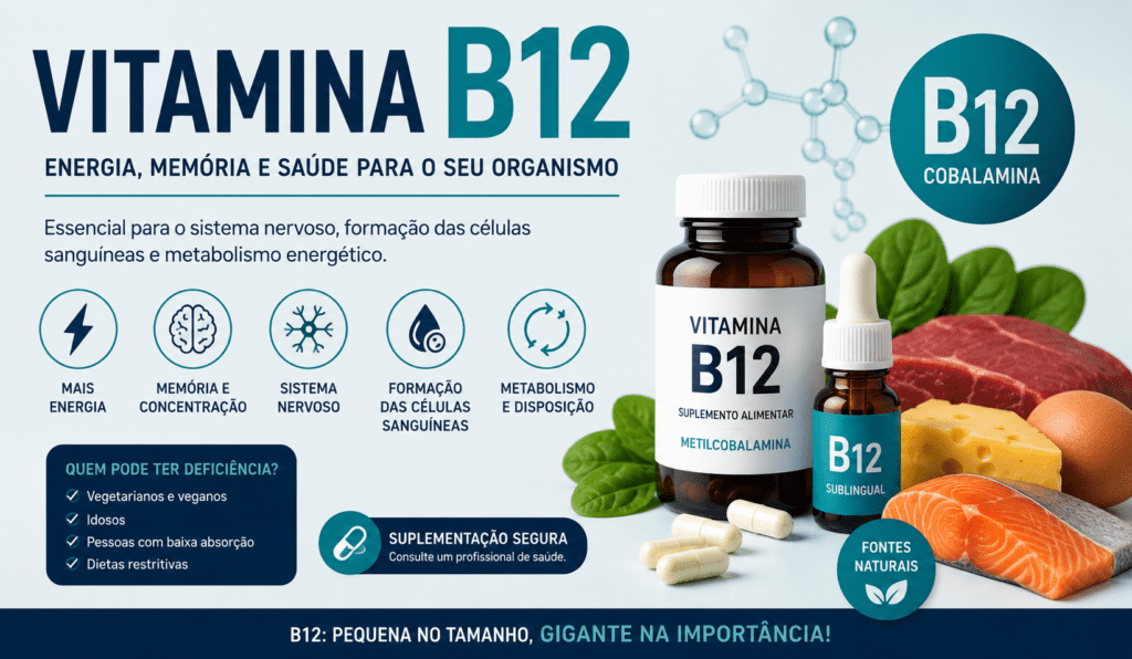 Vitamina B12 para energia, memória, sistema nervoso e formação das células sanguíneas